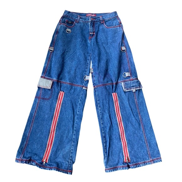 Macgirl Denim - Vintage Y2K Macgirl Wide Leg Blue Contrast Stitching Jeans 3 Egirl Baggy Grunge